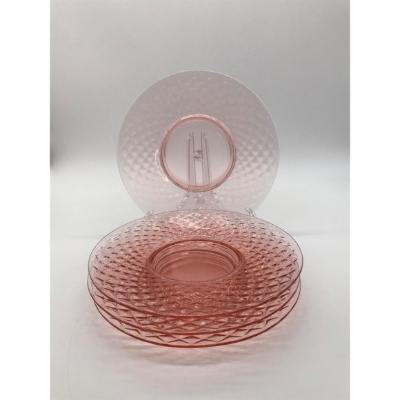 Set of 4 Vintage Imperial Glasd Co. Diamond Quilted Pink 8” Luncheon Plates, - Picture 3 of 5